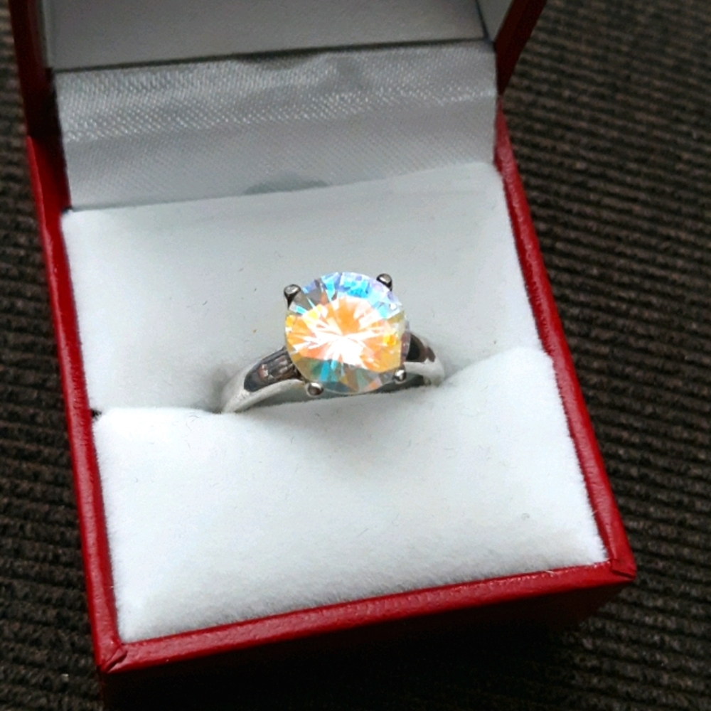 Mystic topaz CZ solitaire ring